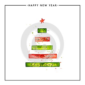 We wish you a Merry Christmas text on watercolor xmas tree