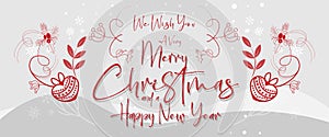 We Wish You a Verry Merry Christmas and a happy New Year - Festive holiday card design with winter landscape with snow and