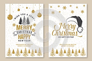 Wish you a very Merry Christmas and Happy New Year poster, flyer, greeting cards with forest landscape, christmas tree