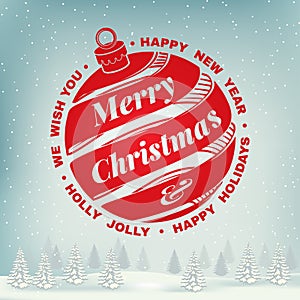 We wish you a very Merry Christmas and Happy New Year stamp, sticker set with christmas bell. Vector illustration.