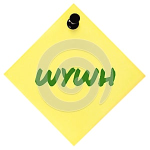 Wish you were here texting acronym WYWH, wistful longing textspeak text concept, green marker romance crush slang message metaphor
