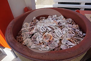 Wishing shells at Ibusuki Ryugu Shrine in Kagoshima, Japan