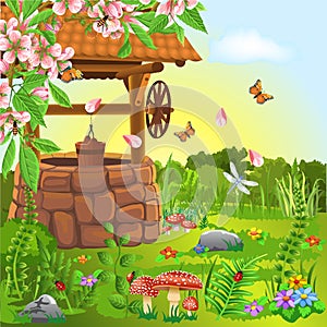 Wishing well in the spring