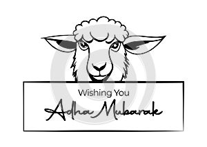 Wishing you Happy Adha Mubarak Eid greeting design with a sheep cartoon