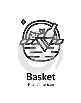 Wisker Basket for Picnic Sign Thin Line Icon Emblem Concept. Vector photo