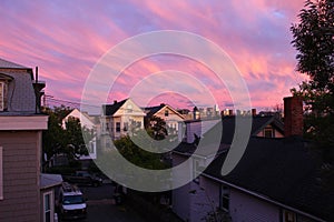 Wispy Clouds and Colorful Sunset in Somerville, Massachusetts