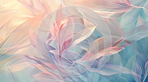 Wispy leaves in intricate dance, soft pastel shades convey fluidity and movement photo