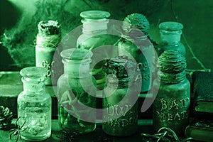 Witch apothecary jars magic potions halloween decoration