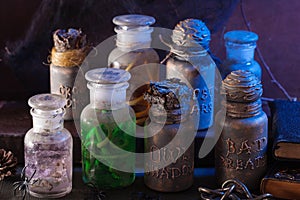Witch apothecary jars magic potions halloween decoration