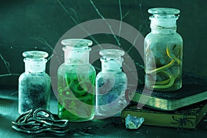 Witch apothecary jars magic potions halloween decoration photo