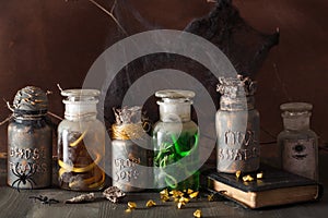 Witch apothecary jars magic potions halloween decoration photo