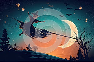 witch backdrop of the moon and stars Halloween