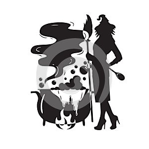 Witch brews a potion