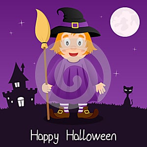 Witch with Broom Happy Halloween Card