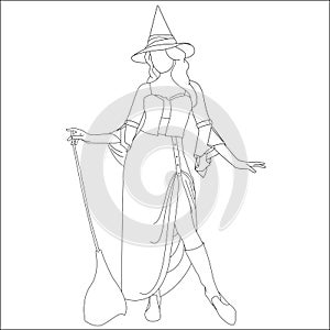 Witch on broom stick - coloring page, Halloween coloring pages for kids and teenagers