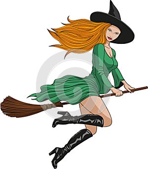 Witch on a broomstick in halloweenn