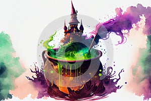 A witch bubbling cauldron, wizardry and magic, generative ai illustration photo