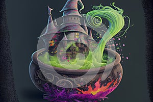 A witch bubbling cauldron, wizardry and magic, generative ai photo