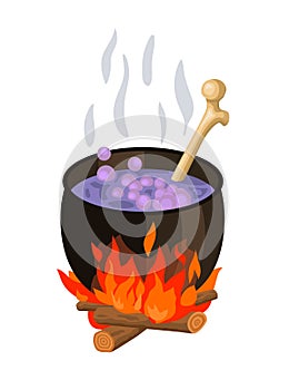 Witch cauldron cartoon vector illustration