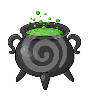 Witch cauldron poison green brew isolated on white background