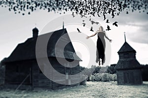 Witch floating in the air.