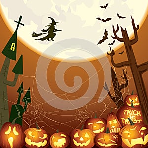 Witch fly over the moon Background illustration