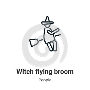 Witch flying broom outline vector icon. Thin line black witch flying broom icon, flat vector simple element illustration from