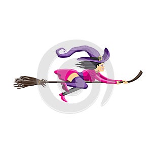 Witch flying on a broomstick. Design element decor for Halloween. Vector element