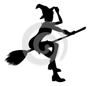 Witch Flying On Broomstick Halloween Silhouette