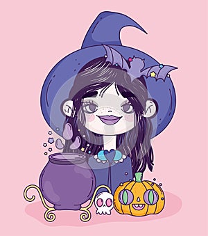 Witch girl trick or treat happy halloween