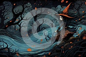 a witch for Halloween, an old image