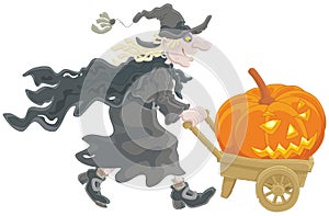 Witch with a Halloween pumpkin photo