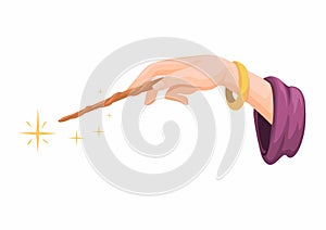 Witch Hand Hold Magic Wand Symbol Cartoon Illustration Vector