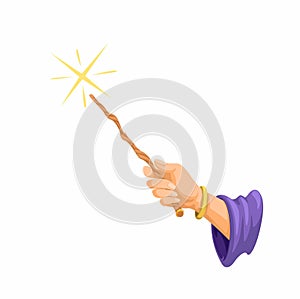 Witch Hand Holding Magic Wand Symbol Cartoon Illustration Vector