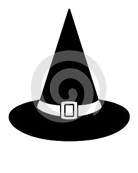 Witch hat - black vector silhouette for pictogram or logo. The witch`s magic hat is a sign or icon.