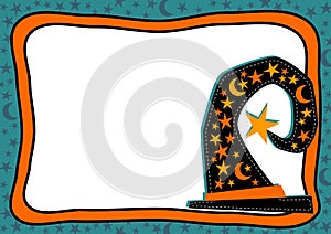 Witch Hat Halloween Frame with stars and moons