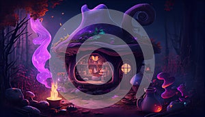 Witch House Halloween Party Decoration Dogotal Generated Magic Artwork Illustration