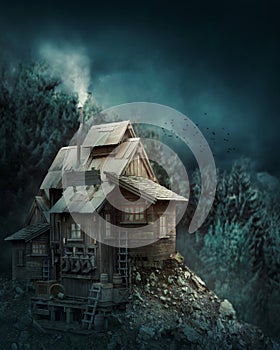 Witch house in mysterious forest