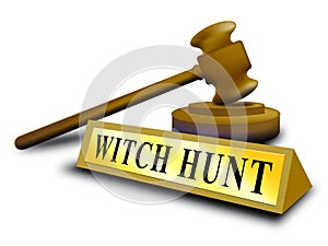 Witch Hunt Gavel Meaning Harassment or Bullying To Threaten Or Persecute 3d Illustration photo