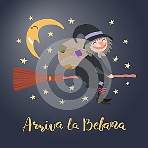 Witch illustration, Epiphany quote in Italian