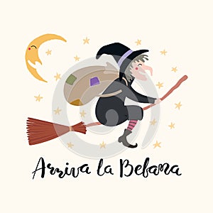 Witch illustration, Epiphany quote in Italian