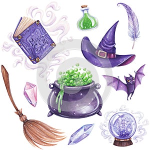 Witch magic attributes set.