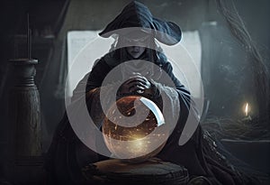 A witch with a magic ball. AI Generated