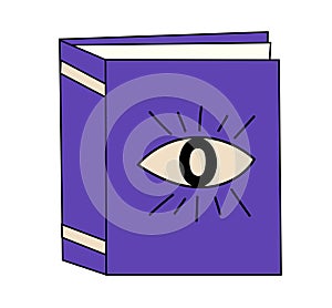 Witch magic spell book. Mystical alchemy recipes. Astrology symbol. Vector flat illustration.