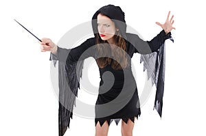 Witch with magic wand isolated