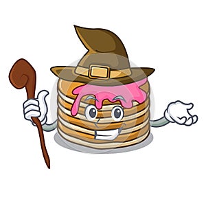 Witch pancake with strawberry mascot cartoon