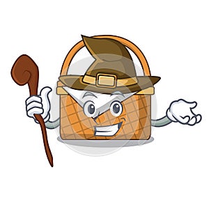 Witch picnic basket mascot cartoon