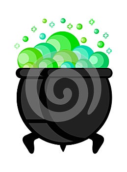 Witch pot of boiling green magic potion for Halloween, vector il