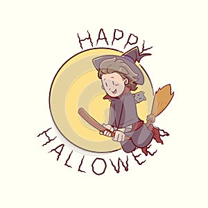 Witch riding a flying broom