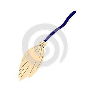 The witch`s broom. A broom isolated on a white background.Design for Halloween. Flat vector illustration